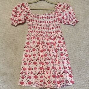 Hill House Pink and White Patterned Mini Dress